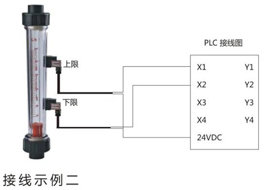 帶報(bào)警開(kāi)關(guān)式塑料管流量計(jì)接線(xiàn)示例二